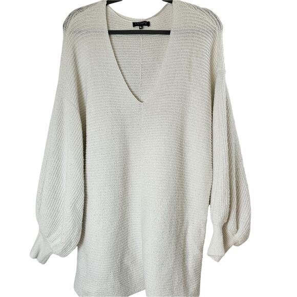 Womens Sz XL Ivory Poof  Sleeve Deep V-Neckline Ribbed 1. State Sweater - Picture 1 of 10